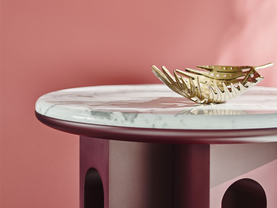 Forecast_Escapade_Hallway_Pink_Feature_wall_Dark_Pink_table_Marble_counter_top_gold_leaf
