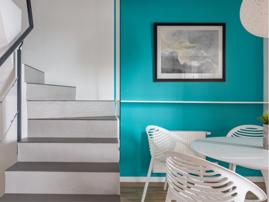 Turquoise & white living room project