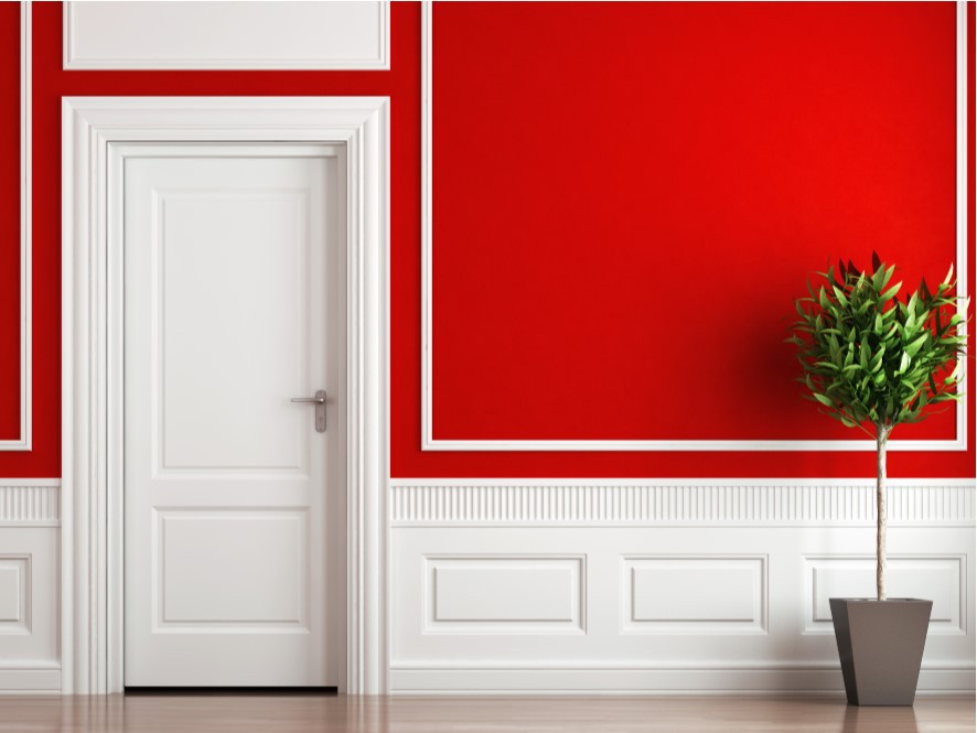 Striking red and white hallway