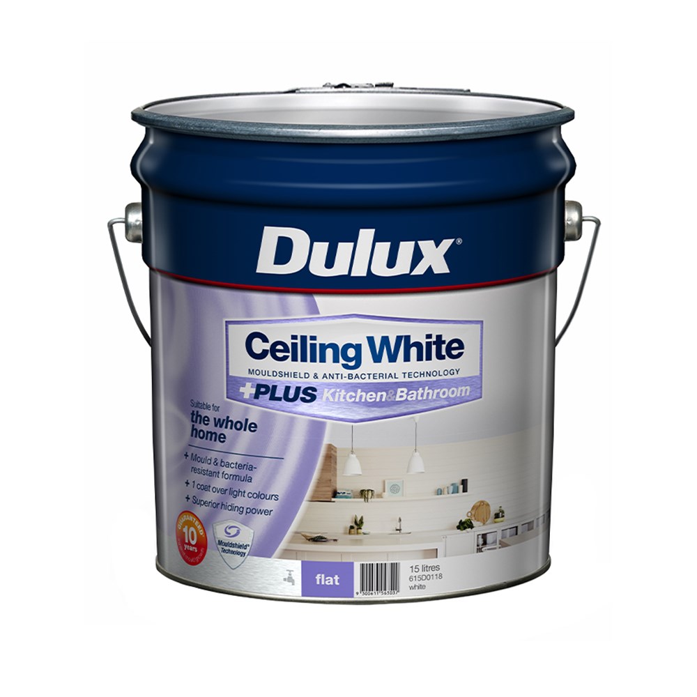 Dulux Ceiling White Plus Kitchen And Bathroom White 15l