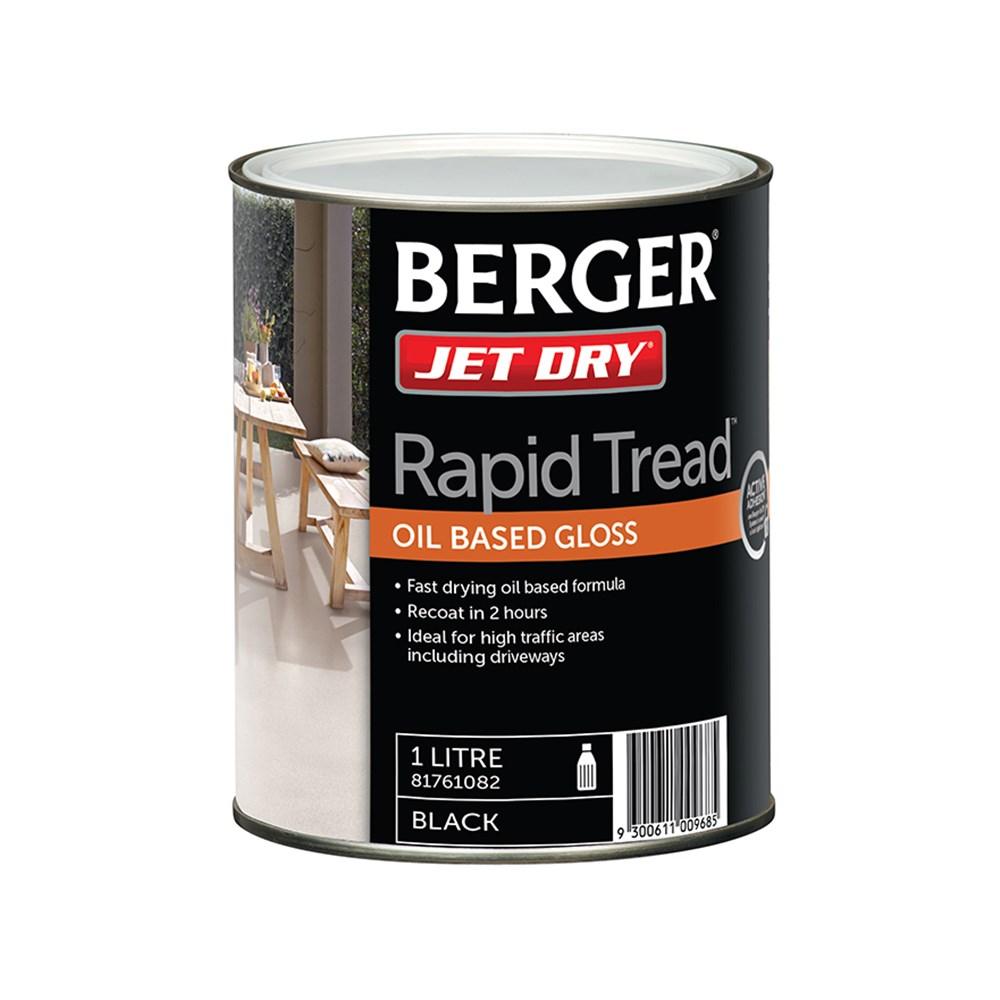 Berger Jet Dry Rapid Tread Gloss Black 1L Inspirations Paint Store