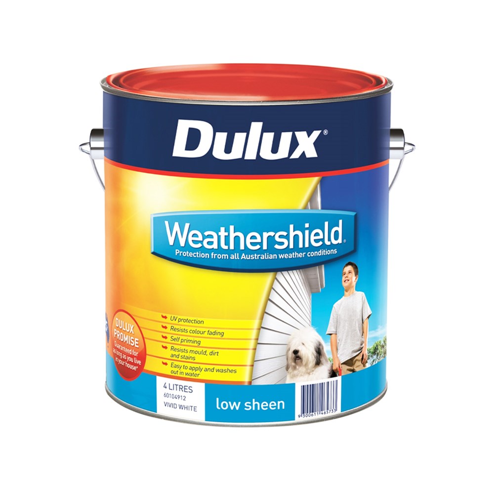 Dulux Weathershield Low Sheen Vivid White 4L Inspirations Paint Store