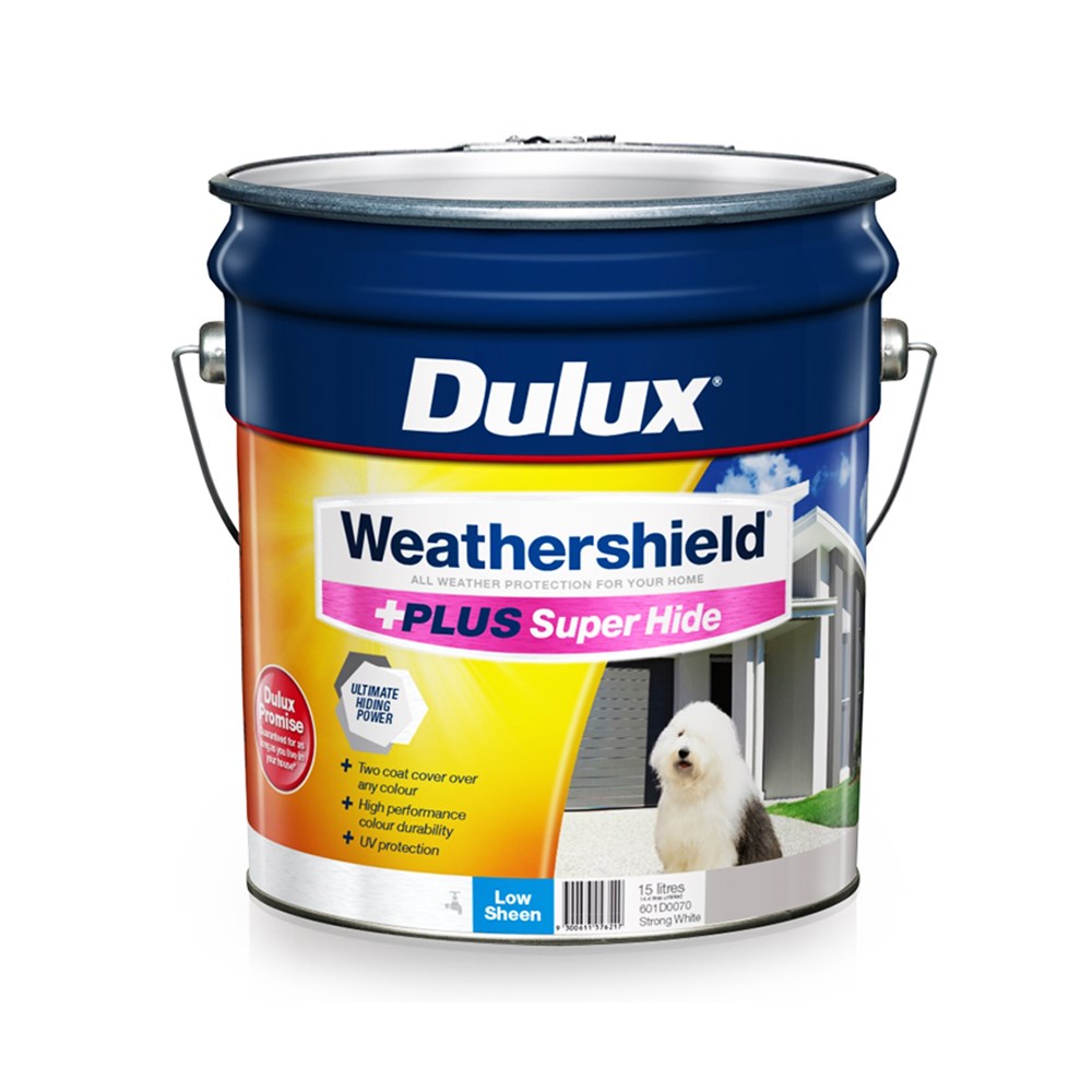 Dulux Weathershield Plus Super Hide Low Sheen White 15L Inspirations
