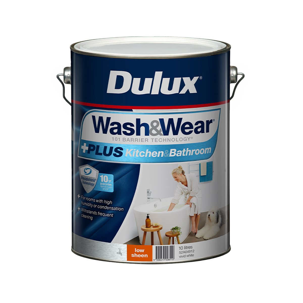 Dulux Wash&Wear +PLUS Kitchen&Bathroom Low Sheen Vivid White 10L