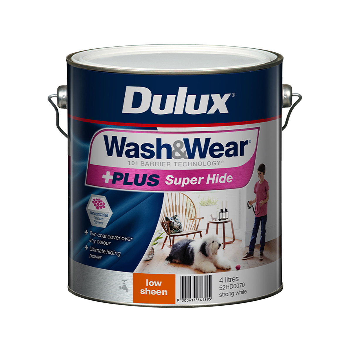 Dulux Wash&Wear +PLUS Super Hide Low Sheen White 4L Inspirations Paint