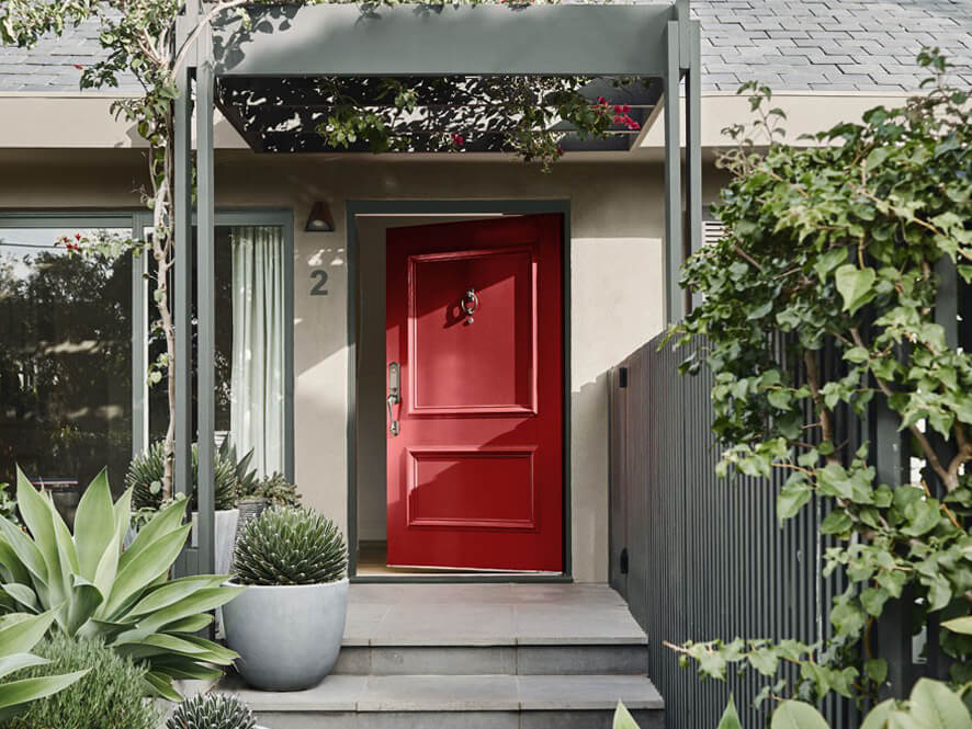 Front Entry Way With Bright Red Door And Neutral Walls Dulux Kinship And Front Garden With Steps Inspirations Paint The original rotten door entry (note: front entry way with bright red door
