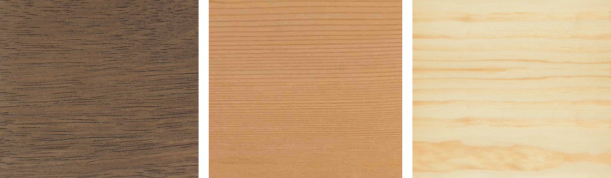 Merbau (left), Oregon (centre), Radiata Pine (right)